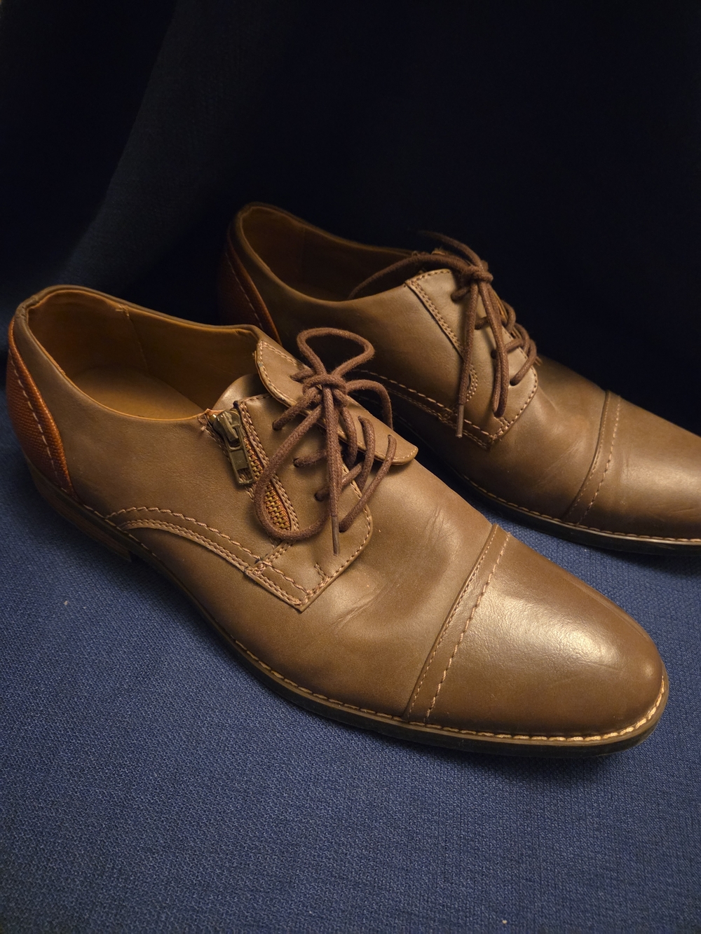 Sonoma Men's Brown Cap Toe Oxford Dress Shoes Side Zip Size 11 M